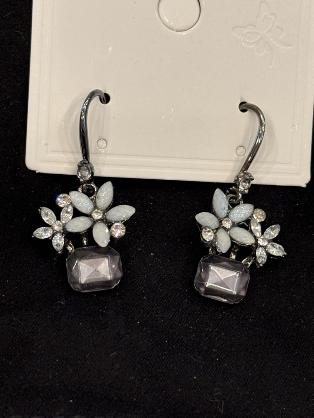 Crystal Floral Drop Earrings in White and Gray - Picture 3 of 3